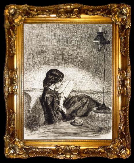 framed  James Abbott McNeil Whistler Reading by Lamplight, ta009-2
